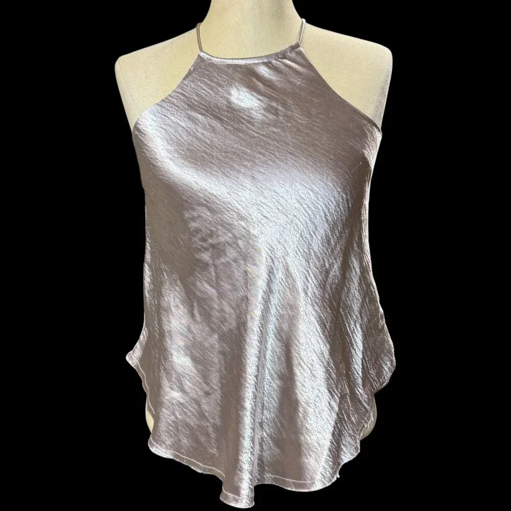 Free People XS Lamour Top Silver Metallic Halter Fairy Cyber Fest Y2K EGirl Edgy